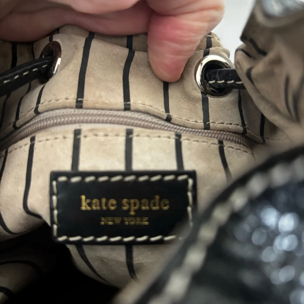 kate spade Black Pebbled Leather Gathered Drawstring Tote